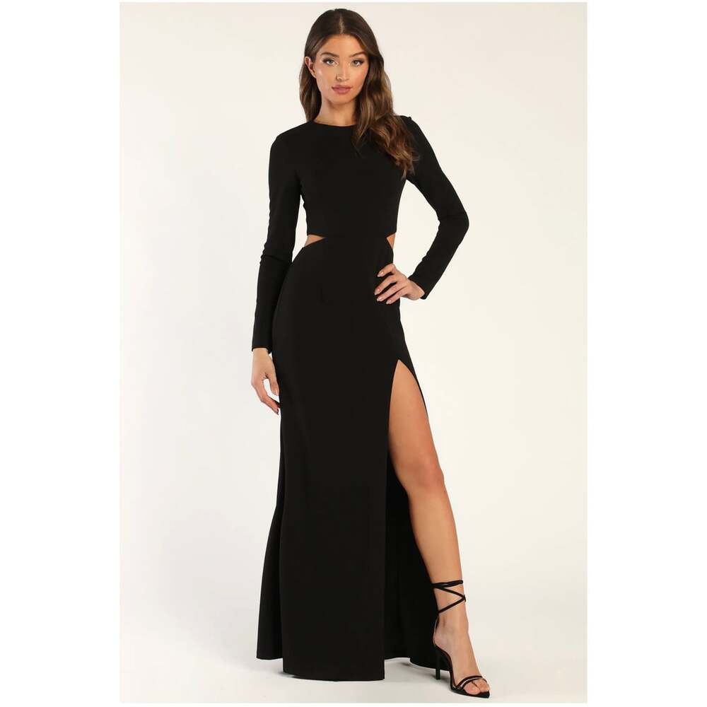Lulus Going for the Wow Black Long Sleeve Cutout Maxi Dress Size M Formal